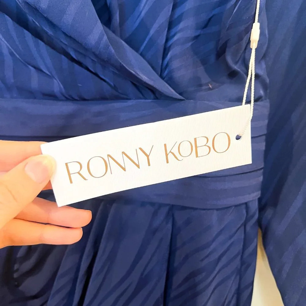 Ronny Kobo Shanaya Blue Zebra Animal Print Long Sleeve Draped Mini Dress M NWT - Picture 3 of 10